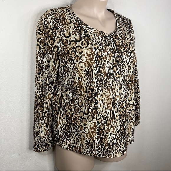 2x Merona Leopard Print Blouse Long Sleeve Button Down Front Plus - Picture 2 of 9